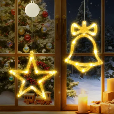 Fensterdekoration mit Stern, warmes Licht, Kunststoff, 2 LEDs