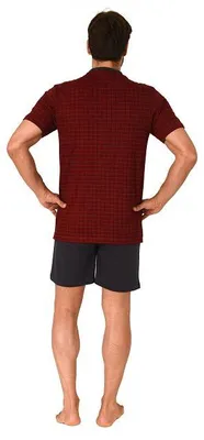 Produktbild von Karierter Herren Shorty Pyjama mit Knopfleiste und Brusttasche - bis Größe 64 ; rot , 54