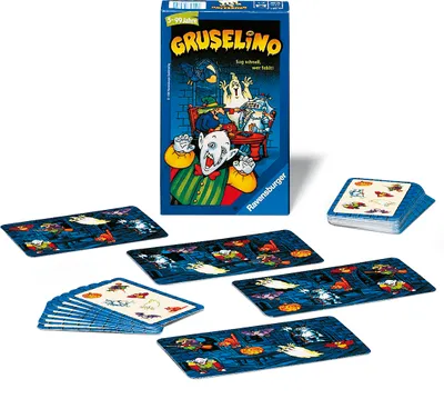 A board game box and cards are displayed on a white background.