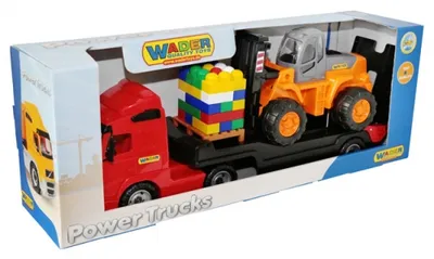 Produktbild von PowerTruck Tieflader mit Gabelstabler + Baustein-Mix auf Palette von Wader