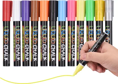 Produktbild von BIGTHUMB Tekuté kriedové fixy 12 žiarivých farieb s 3 mm obojstranným hrotom Stierateľné kriedové fixy na vodnej báze Netoxické rýchloschnúce na tabuľové sklo Zrkadlá Kancelária Domov Potreby pre stravovanie