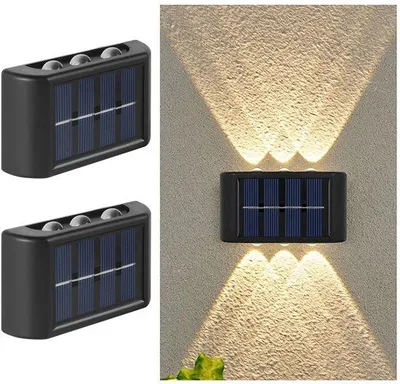 Zdjęcie produktu dla Zestaw oświetlenia solarnego do zastosowań zewnętrznych, małe kinkiety solarne, wodoodporne, do tarasów, altanek i basenów, ciepłe światło