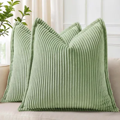 Productafbeelding van Kussensloop, corduroy, 40x40 cm, lichtgroen, set van 2