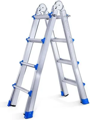 Image de Échelle pliante - Échelle escabeau - Idéale pour les travaux de bricolage - Conception multifonctionnelle - 3,98 mètres - Aluminium