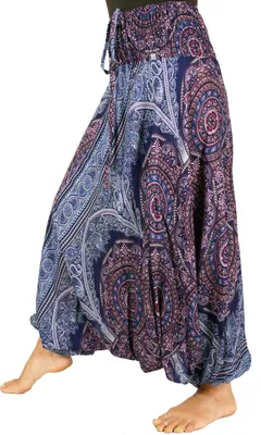 Produktbild von Afghani Hose, Overall, Jumpsuit, Haremshose, Pluderhose, Pumphose, Aladinhose - Marine/pink, Damen, Blau, Viskose, Hosen