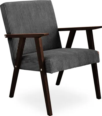 Produktbild von Bettso Sessel Gepolsterter Cocktailsessel Kordsamt LISEK Dunkelgrau Beine aus Nussbaum