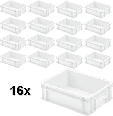 Produktbild von 16x Eurobehälter mit 2 Griffleisten, LxBxH 400x300x120 mm, 11 Liter, weiß