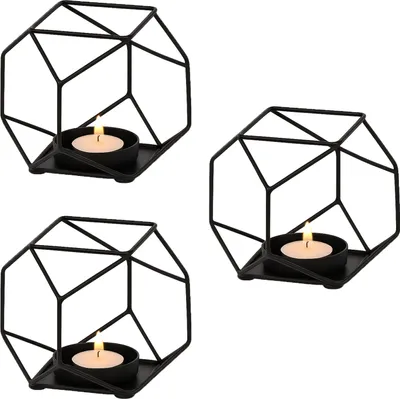 Image de set de 3 Sarpene -1- Porte-bougies à chauffe-plat en métal géométrique noir 11cm
