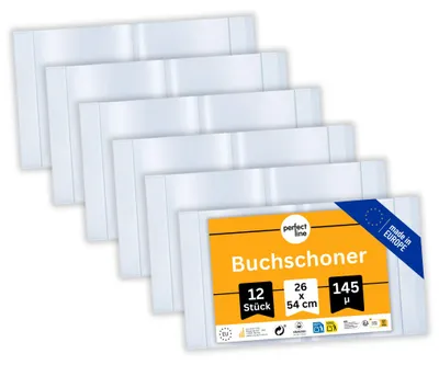 Produktbild von perfect line 12x Buchumschlag 26 cm Höhe - Schulbuchhülle glasklar, PP, bis 54 cm Breite