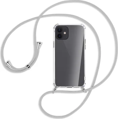 Produktbild von Handykette Backcover-Schutzhülle mit Band (Metall silberfarben) für Apple iPhone 12, 12 Pro - silbergrau