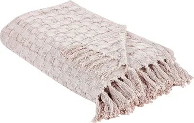 Produktbild von BELIANI Tagesdecke Pastellrosa Baumwolle 220x240 cm Strukturiert mit Fransen Modern Schlafzimmer Wohnzimmer Sofadecke Überwurf für Sofa Bett Sessel