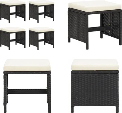 Produktbild von vidaXL Gartenhocker 4 Stk. mit Sitzkissen Poly Rattan Schwarz - Fußhocker - Fußbank - Fußbänke - Fußstütze