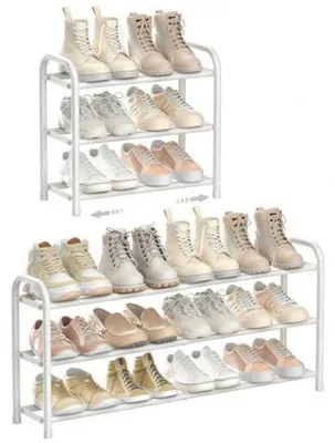 Zdjęcie produktu dla Półka na buty, wysuwana, 3 poziomy, metalowa, biała, 45-83 cm