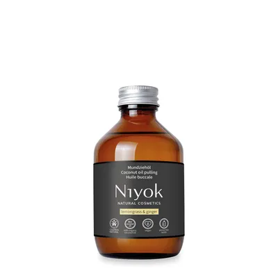 Produktbild von Niyok Mundziehöl aus Bio Kokosöl "Zitronengras & Ingwer" (200ml) Mundspülung mit ätherischen Ölen Kokos Ölziehkur gegen Karies,Zahnstein & Mundgeruch
