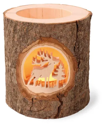Stimmungsleuchter Hirsch aus Holz, H 12 cm, Ø 11–13,5 cm