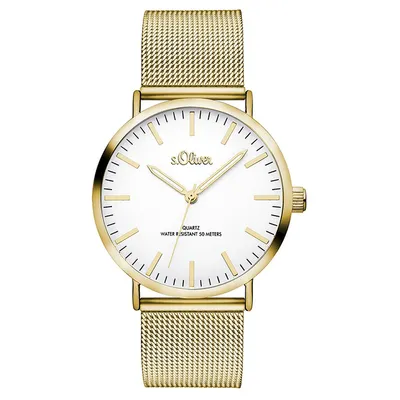 Produktbild von S.Oliver SO-3238-MQ Damen-Armbanduhr, Gold-Gehäuse, Metall-Armband
