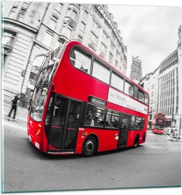 Produktbild von Bilder auf glas - Bus London Reise Tourismus - 70x70cm - Glasbilder - Wandbilder - Kunstdruck - zum Aufhängen bereit - Wanddekoration aus Glas - Glas Bilder - Wandbild auf Glas - GAC70x70-2730