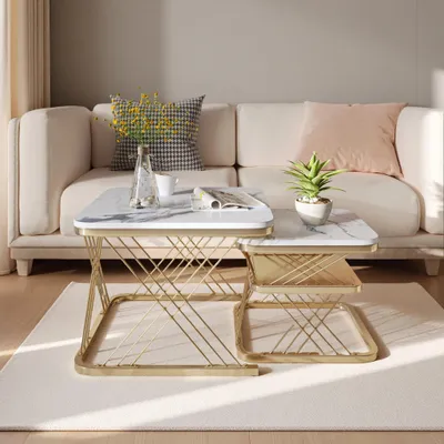 Produktbild von Set aus 2 modernen quadratischen Couchtischen mit Regal