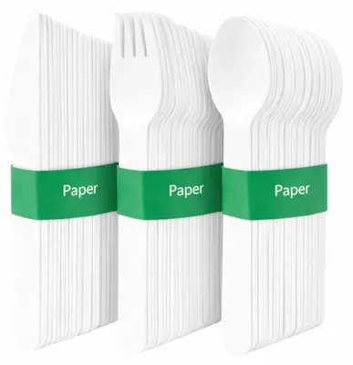 120-teiliges Papier-Einwegbesteck – Gabeln, Messer, Löffel
