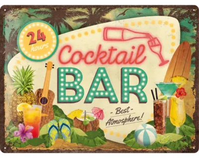 Image de Nostalgic-Art - Enseigne en tôle 30 x 40 cm - Open Bar - Cocktail Bar