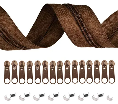 5m Endlos-Reißverschluss 3mm mit 10 Zippern und 15 Endstücke rehbraun