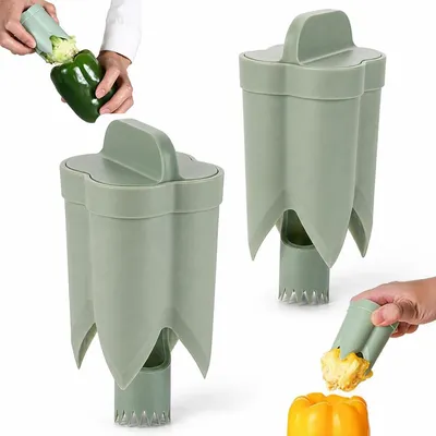 Produktbild von Paprika Entkerner 2er Set, Gemüseentkerner zum Entfernen von Stiel und Kernen, Paprika Ausstecher, für Chili, Zucchini, Gurke, Obst, ABS, Grün