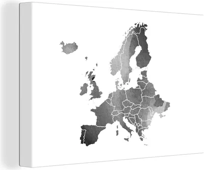 Produktbild von OneMillionCanvasses® - Leinwandbilder - 140x90 cm, Europa-Karte in Aquarell - schwarz und weiß, Wandbilder Kunstdruck Wanddekoration
