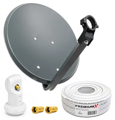 Produktbild von PremiumX Sat Anlage 60cm Satellitenschüssel Single LNB Kabel 2x F-Stecker
