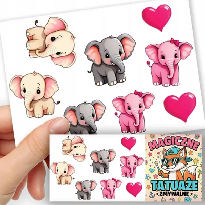 Image de TATOUAGES EPHEMERES POUR ENFANTS - Animaux Éléphant Éléphanteau - 8 pcs