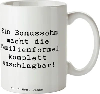 Produktbild von Mr. & Mrs. Panda Tasse Spruch Unschlagbarer Bonussohn - Weiß - Geschenk, Familienbeziehung, Stiefsohn, Pott, Kaffeebecher, Bedruckte, Trinkbecher, Familienbindung