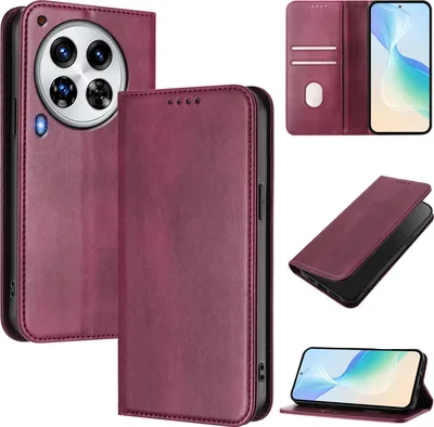 Immagine prodotto di Custodia per Tecno Camon 30 Premier, custodia in pelle vintage con protezione RFID, slot per schede, supporto Rosso