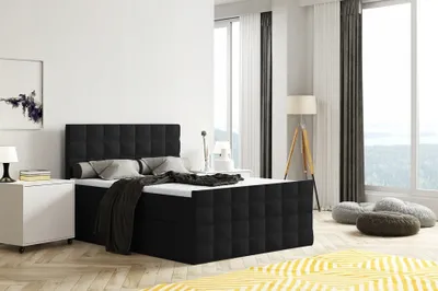 Produktbild von Bett, Boxspringbett MERA mit Fußteil, Bettkästen, T25 Topper, Doppelbett, Stauraum, Federkern, 180x200 cm (Schwarz - Inari 100)