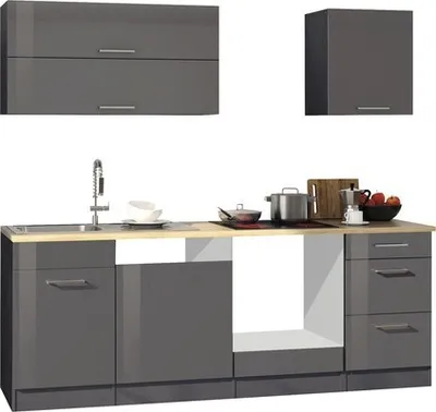 Produktbild von Held Möbel Küchenzeile ohne Geräte Mailand 220 cm grau hochglanz zerlegt Variante reversibel 563.1.6211