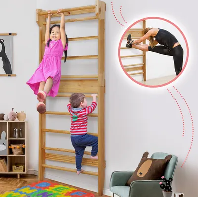 Produktbild von Physionics® Sprossenwand aus Holz - für Kinder und Erwachsene, 195x80x14cm,100kg Max- Kletterwand, Turnwand, Klettergerüst