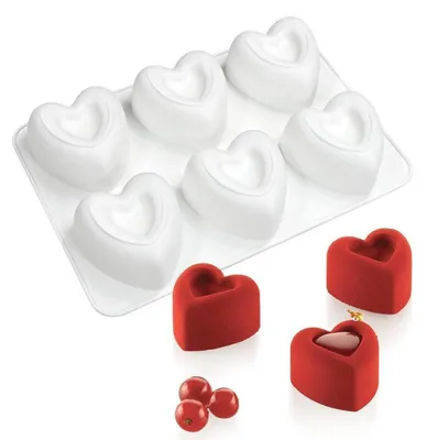 Immagine prodotto di Stampo in silicone a forma di cuore, con 6 cavità, per mousse, torte e dessert