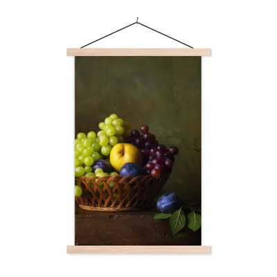Produktbild von MuchoWow® Textilposter Rustikal - Obst - Korb - Stilleben 120x180 cm mit holzfarbenen Rahmen - Textil-Plakat