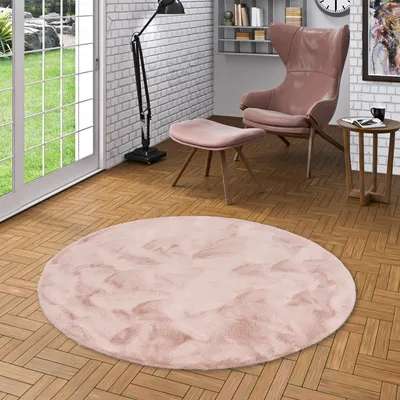 Produktbild von Luxus Super Soft Fellteppich Plush Altrosa Rund , Größe:80 cm Rund