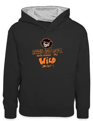 Produktbild von Spreadshirt Die Wilden Kerle Spruch Motto mit Logo Kinder Kontrast-Hoodie, XS (3/4 years), Schwarz/Grau meliert