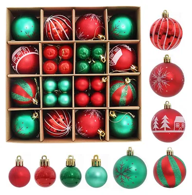 Weihnachtskugeln 44er Set, rot/grün, glänzend/matt, Kunststoff