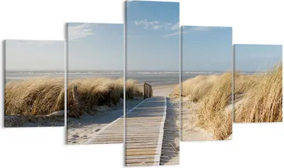 Produktbild von Bild auf Leinwand - Leinwandbild - Strand Meer Fußgängerbrücke Ufer - 125x70cm - Wand Bild - Wanddeko - Leinwanddruck - Bilder - Kunstdruck - Leinwand bilder - Wandkunst - EA125x70-2657
