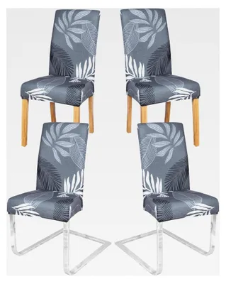 Produktbild von Stuhlhussen 4er Set, Abnehmbare und Waschbare Elasthan-Stuhlhussen für Schwingstühle, Universeller Stretch-Stuhlbezug für Esszimmer, Hotel, Küche, Hochzeitsdekoration, Graues Blatt