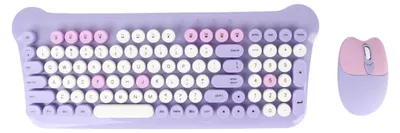 Obrázek produktu pro Bezdrátová klávesnice a myš, 2,4 GHz připojení, roztomilá sada pro počítače a notebooky s Windows 98, 7, 8, 10 a 11, fialová barva