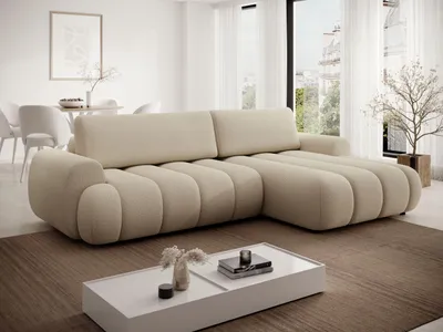 Produktbild von Masseno Ecksofa SITO mit Schlaffunktion L-Form, Sofa mit Bettkasten, Wohnzimmersofa, Couch, Soffa, Bettsofa, Couchgarnitur- Creme, SICURO 55