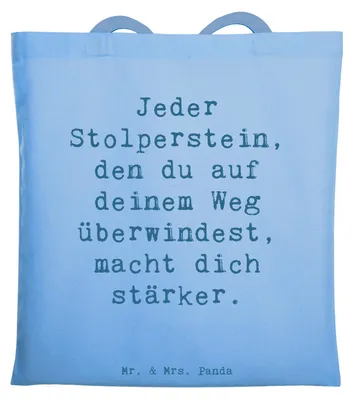 Produktbild von Mr. & Mrs. Panda Stoffbeutel Spruch Stolpersteine im Alltag meistern - Sky Blue - Geschenk, Vertrauem, Lebensfreude, Schultasche, Jutebeutel, Trost, Zuversicht, wachsen