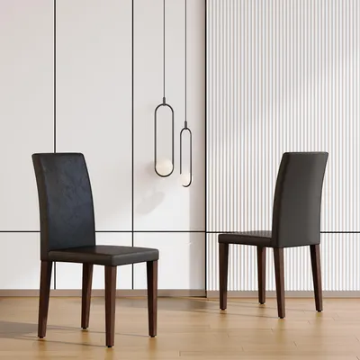 Image de Ensemble de 2 chaises de salle à manger, design minimaliste, revêtues en similicuir (PU), pieds en métal, aspect bois, style moderne (noyer et noir)