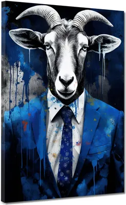 Produktbild von Ziege im blauen Anzug Pop Art Leinwandbild Wandbild Deko Kunst XL: 90x120x2cm