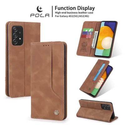 Obrázek produktu pro RetroPolyuretankožené pouzdro pro Samsung Galaxy A52 5G / A52 4G peněženkový design pouzdro s držákem na karty a stojánkem Hnědý
