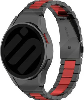 Produktbild von Strap-it Samsung Galaxy Watch 6 - 44mm Stahl Armband (Schwarz/Rot)
