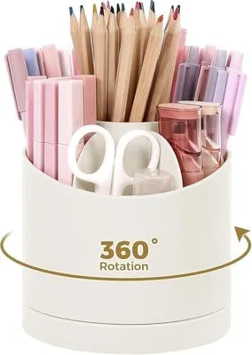 Produktbild von Schreibtisch Organizer, 360 Grad Stiftehalter Drehbar, Stifte Organizer Mit Fächern, Stiftehalter Schreibtisch Für Büro, Schule, Zuhause(Weiß)