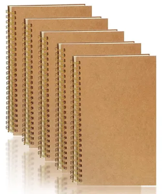Image de Cahier A5 à spirale, lot de 5, couverture en carton kraft, 100 pages vierges